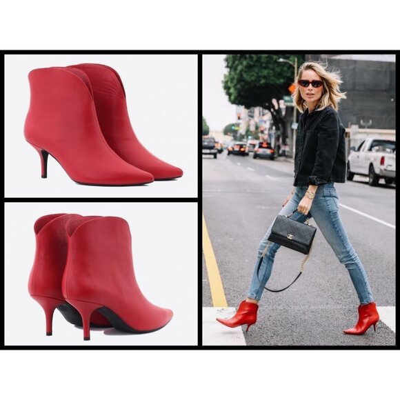 💕ANINE BING💕 Annabelle Boots 100% Leather Pointed Toe Ankle Booties Red 40 - Picture 3 of 17